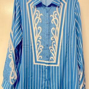 Bob Mackie blue and white blouse